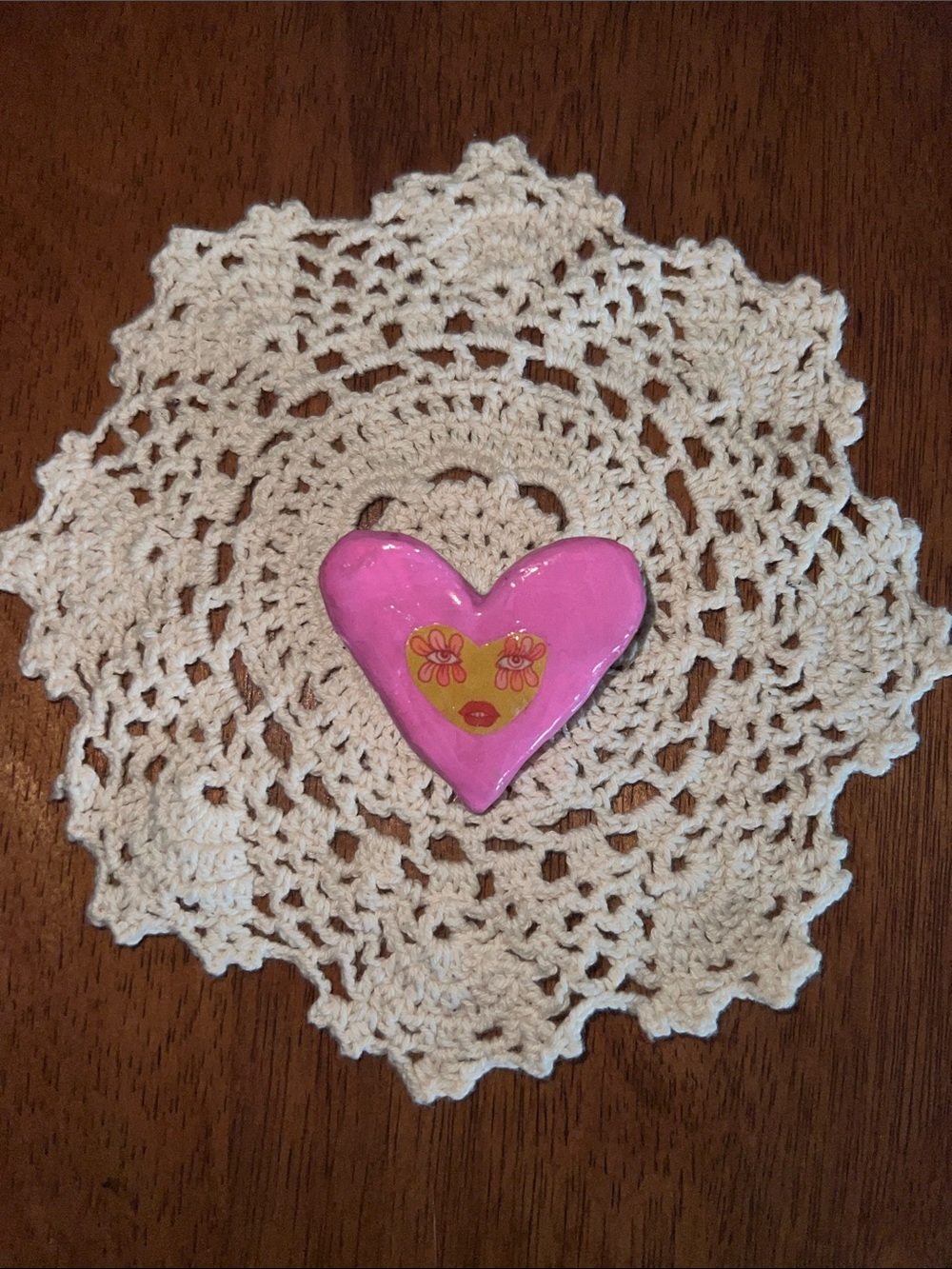Pink Heart Handmade Ceramic Pin brooch